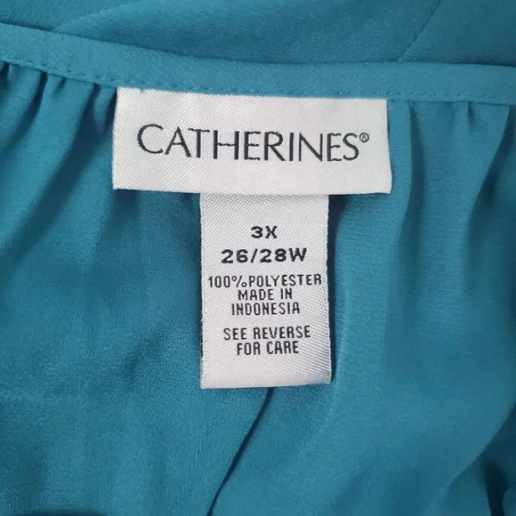 Women's CATHERINES Teal Balloon Sleeve‎ Laser Cut V-Neck Tunic Top SZ 3X 26/28W - Picture 6 of 10